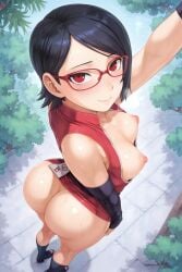 1girls ai_generated alternate_costume artcalypse ass ass_focus back_view bare_legs bare_thighs big_ass black_hair blush boruto:_naruto_next_generations breasts_out bubble_ass bubble_butt cameltoe dress dress_lift eyewear feet_out_of_frame female female_only from_behind g-string glasses lifted_by_self long_hair microskirt minidress miniskirt mooning naruto naruto_(series) no_bra no_panties perky_breasts petite petite_body petite_female pinup presenting presenting_ass presenting_hindquarters rear_view red_eyes revealing_clothes round_ass sarada_uchiha sharingan short_dress skimpy skimpy_clothes solo teasing teasing_viewer teen teenage_girl teenager thick_ass thong under_dress underass underwear upper_body upskirt viewed_from_above