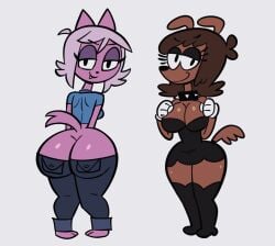 2girls animated breasts bubble_butt canine commander_ceebeez_(majuv) dee_(majuv) domestic_cat domestic_dog feline female fur majuv mammal presenting_butt presenting_pussy showing_ass twitter_username white_background