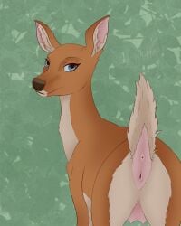 animal_genitalia animal_pussy anus ass brown_body brown_fur cervine cervine_genitalia cervine_pussy deer digital_media_(artwork) female feral fur genitals hi_res looking_at_viewer mammal pussy raised_tail simple_background solo squiggleflop tail teats udders