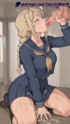 1boy 1girls 2025 ai_generated artist_name blowjob blowjob_face blue_eyes braid cock cum cum_in_mouth cum_on_body cum_on_breasts cum_on_clothes cum_string dick ejaculation electroworld erection fellatio female hi_res high_quality high_resolution highres huge_cock kneeling large_penis licking ooki oral oral_sex ore_ga_kanojo_o_okasu_wake patreon patreon_username penis rinka school_uniform serafuku skirt solo_focus squatting stable_diffusion straight sucking testicles tile_floor tiles tongue uncensored veins veiny_penis watermark