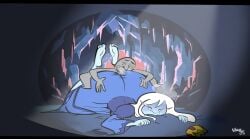 2025 alternate_version_available bed bedroom blue_body blue_breasts blue_clothing blue_dress blue_skin blush blush blush_lines crown gold_crown gold_jewelry ice_queen ice_queen_(adventure_time) licking licking_ass licking_through_clothes light_source whimbly white_eyes white_hair