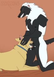 absurd_res ambiguous_gender anthro anthro_on_feral anthro_penetrating bodily_fluids canid canine canis cum cum_in_mouth cum_inside domestic_dog duo fellatio feral feral_penetrated genital_fluids hi_res holding_head lemur male male/ambiguous mammal oral orgasm penetration penile piercing primate questionable_consent s1ck0z0n3 sex strepsirrhine zoophilia