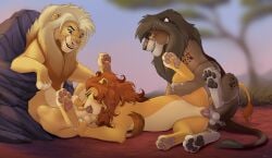 balls brown_hair digital_drawing_(artwork) digital_media_(artwork) disney erection feet felid feline fellatio female female_penetrated feral feral_on_feral fur genitals group hair hi_res hindpaw kio_(kio-leo) leg_grab lion lying male male/female male_penetrating male_penetrating_female mammal mane najani_(proudlioness) nude open_mouth oral oral_penetration outside pantherine pawpads paws penetration penile penis pussy roughlady sex smile spitroast spreading tail tail_tuft the_lion_king toes trio tuft vaginal_penetration vituko_(knifecrimecorgi)