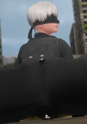 1boy 2girls 3d ass blindfold bulge clothed clothing female femboy giant giant_femboy giant_male light-skinned_female light-skinned_male light_skin lightningcat12 macro macro_male male micro nier nier:_automata penis_under_clothes rear_view short_hair size_difference trap white_hair yorha_2b yorha_9s yorha_a2