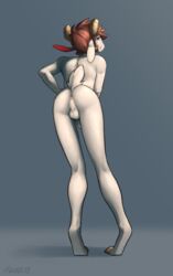 2017 anthro anus ass backsack balls bent_over blue_eyes brown_hair caprine digital_media_(artwork) erection femboy fur girly goat hair horn humanoid_penis long_legs looking_back male male_only mammal milo_(twang) nude penis perineum presenting presenting_anus presenting_hindquarters raised_tail seductive short_hair short_tail simple_background smile solo solo_male standing twang white_fur