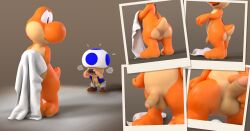 3_toes 3d_(artwork) after_shower anthro anus back_spines barefoot blue_toad camera cinnamoncookies cookie_(cinnamoncookies) digital_media_(artwork) duo feet foreskin genitals hi_res humanoid_genitalia humanoid_penis male mario_bros nintendo nude nude_male penis photographing_another photographs puffy_anus toad_(mario) toes towel uncircumcised voyeur voyeur_pov yoshi