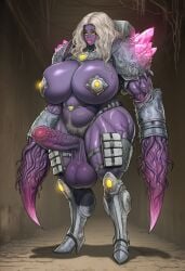 ai_assisted ai_generated body_horror corruption eldritch_abomination greyscaler huge_breasts huge_weapon lust_eater massive_balls massive_penis monster_cock monster_girl power_armor tentacle weapon world_of_lust:_the_spire