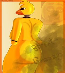 absurd_res animatronic anthro archenarie ass avian big_butt bird chica chicken fart fart_fetish female five_nights_at_freddy's galliform gallus_(genus) gas gassy hi_res machine nude phasianid robot scottgames solo toy_chica