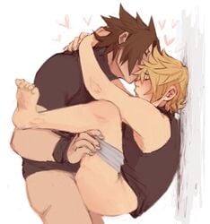 2boys against_wall anal blonde_hair brown_hair kingdom_hearts lifting male male_only multiple_boys penetration sex terra_(kingdom_hearts) ventus yaoi