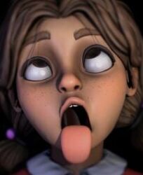 brown_hair cassie_(fnaf) eyes_rolling_back open_mouth tongue_out