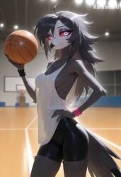 1female 1girl 1girls 2025 2025s 2d 2d_(artwork) 2d_artwork ai ai-created ai_art ai_assisted ai_generated anthro anthro_female anthro_only anthrofied artist_name avian ball_(object) basketball basketball_(ball) beak bedroom_eyes belly_button bird bird_beak bird_girl black_body black_hair black_short_shorts black_shorts breasts crop_top english english_text eyebrows eyelashes eyeshadow feather_hair feathered_tail feathers female female_anthro female_focus female_only fur furry furry_female furry_only gym_bottomwear gym_clothes gym_clothing gym_shirt gym_shorts hair helluva_boss hi_res high_quality high_resolution highres holding holding_ball holding_basketball holding_object illustrious_(stable_diffusion) karkinosai looking_at_viewer mammal medium_breasts mole_(marking) mole_under_eye octavia_(helluva_boss) owl owl_demon owl_girl owl_humanoid pony_diffusion_(model) pony_diffusion_xl purple_eyeshadow red_sclera shirt short_shorts shorts smile smiling smiling_at_viewer solo solo_female solo_focus stable_diffusion standing tail tank_top text thick_thighs thighs tight_clothing white_eyes white_shirt wide_hips