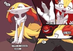 animal_genitalia animal_pussy anthro blush braixen canine canine_pussy comic english_text female mammal navel nintendo pokémon_(species) pokemon pokemon_(species) pussy pussy_juice red_eyes solo stoic5 tears text video_games