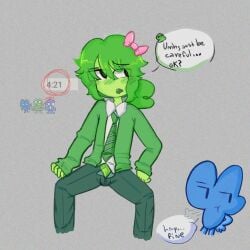 ... 42 algebralien battle_for_bfb battle_for_bfdi battle_for_dream_island bfb bfdi blue_skin bow clothes four_(bfb) gijinka green_hair green_penis green_skin grey_background high_quality high_resolution highres jacknjellify kint_desing non-binary non-human non-web_source object_show object_shows one_(bfdi) penis penis_out pillxf_62_(artist) pink_bow ponytail request side_ponytail simple_background text_bubble two_(bfb) two_(tpot) x_finds_out_his_value xfohv