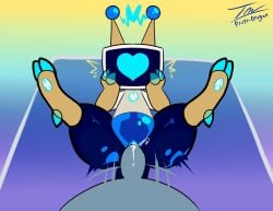 anal anal_sex cock gradient_background hands_on_face heart_symbol kilaflow laying_on_back legs_apart legs_spread legs_up non-human prate prate-dragon precum robot sex
