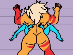 1futa 1girls 2d against_wall ass blue_body digital_media feet_out_of_frame female futa_on_female futanari implied_futanari intersex jasper_(steven_universe) lapis_lazuli_(steven_universe) muscular_futanari nuestack orange_body rough_sex sex size_difference steven_universe trembling