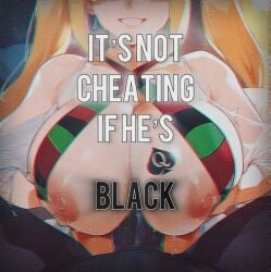 ai_generated big_breasts big_penis bikini blacked dark-skinned_male fate_(series) interracial nero_claudius_(fate) nero_claudius_(swimsuit_caster) ntr paizuri pan-african_flag qos_tattoo queen_of_spades smile tattoo_on_breast