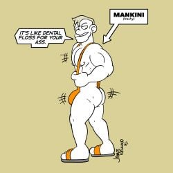 ass bara buff chat chat_box holding_mankini james_newland male male_only mankini mankini_ass_view muscular muscular_male orange_mankini sandals sexy shaking shaking_ass shaking_butt white_body