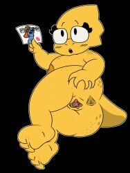 alphys anthro anus areola ass blush blush_lines breasts butt_grab digital_media_(artwork) eyewear female freckled_breasts freckled_butt freckled_face freckled_shoulders freckles genitals glasses hand_on_butt hi_res lizard nipples non-mammal_breasts nude pussy reptile scalie solo spread_butt spread_pussy spreading susfortressa tail teeth undertale undertale_(series) undyne yellow_body