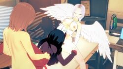 3d angel angel_vs_demon angel_wings black_hair demon demon_girl demon_tail demonic double_handjob edit edited faceless_male female female_pleasuring_female good_vs_bad holy holy_woman koikatsu long_hair_male male meru_(merunyaa) penis pov pov_eye_contact red_skin silver_hair stroking_cock succubus succubus_horns succubus_tail taken_from_behind threesome white_skinned_female