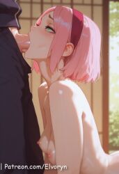 1boy 1girls ai_generated ass big_breasts blowjob blush blush_lines boruto:_naruto_next_generations breasts collarbone completely_nude curvy_female curvy_figure elvoryn fellatio female female_focus green_eyes hips huge_breasts large_breasts light-skinned_female light_skin male mature mature_female mature_woman milf naked naked_female naruto naruto_(series) naruto_shippuden nipples nude nude_female patreon patreon_username penis penis_in_mouth pink_hair sakura_haruno short_hair stable_diffusion thick thick_thighs thighs