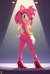 1girls ai_assisted ai_generated amy_rose anthro anthro_female artist_logo artist_name artist_signature artist_upload ass ass_focus dat_ass fashion fashion_model fashion_show female female_anthro gloves green_eyes hedgehog hedgehog_girl heels_fetish heels_focus heels_only looking_at_viewer looking_back looking_back_at_viewer mobian mobian_(species) mobian_hedgehog on_stage pink_fur request runway sega self_upload sideboob sinandsketch solo solo_female solo_focus sonic_(series) sonic_adventure sonic_the_hedgehog_(series) spotlight tail wink winking winking_at_viewer