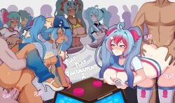 2025 2boys 5girls absurdres angry argentinian_miku artist_name ass ass_grab baseball_cap blue_eyes blue_hair blush bodypaint bracelet brazilian_miku breasts breasts_out cheerleader chilean_miku choker competitive_sex contest dark-skinned_female dark_skin doggy_style ear_piercing earrings feliz_cuervo female female_focus fingerless_gloves from_behind gloves happycrowtavern hat hatsune_miku heart_sunglasses high_heels highres large_breasts latin_american_hatsune_miku_(meme) leg_up light-skinned_female light_skin long_hair male_pubic_hair medal medium_breasts motion_lines multicolored_hair navel nipples penis peruvian_miku pom_poms pubic_hair pussy pussy_juice red_hair sex shirt shirt_lift small_breasts smug stockings stomach_bulge straight sunglasses sunglasses_on_head tan_body tan_skin tan_skinned_female thick_thighs thighhighs tongue tongue_out twintails two_tone_hair vaginal_penetration veiny_penis venezuelan_miku vocaloid watermark yellow_hair
