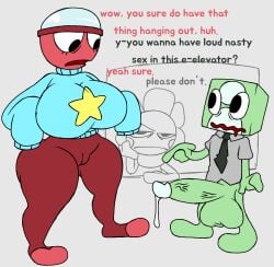 awkward blue_sweater capsule casual_exposure casual_nudity collared_shirt dandy_(dandy's_world) dialogue gigi_(dandy's_world) objectpunk_(artist) original_character profile_picture roblox tie