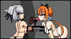 1boy 2girls alisa_southerncross anilingus animated ass bikini blue_plate_special breasts censored erowolf fellatio grey_hair kemono_friends keroro_gunsou oral orange_hair patreon penis pixel_art rimjob shoebill_(kemono_friends) teamwork text url