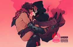 2boys anal ass bara beard cole_cassidy human lifting liger_inuzuka male male_only mask multiple_boys muscle overwatch overwatch_2 penetration reaper sex steam thrusting yaoi