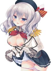 breasts detexted female high_resolution kantai_collection kashima_(kantai_collection) miyasu_risa nipples no_bra open_clothes open_shirt pantsu panty_pull photoshop pointy_chin skirt skirt_lift transparent_background underwear uniform very_high_resolution