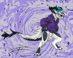 abstract_background animal_genitalia anthro ball_tuft balls barbel_(anatomy) black_body black_scales blue_eyes bottomless clothed clothing dragon dragon_horn eastern_dragon eyewear flesh_whiskers fluffy_pubes fully_sheathed fur furred_dragon furred_scalie genitals glasses hat headgear headwear hi_res hoodie horn long_tail male mythological_creature mythological_scalie mythology scales scalie sheath solo solo_focus standing tail topwear tuft wearing_glasses zephyrpanthur
