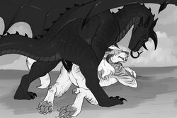 2017 4_horns anthro anthro_on_feral ass ass_up black_and_white black_eyes black_horn black_penis black_scales black_skin black_tongue charr claws closed_eyes crossed_arms curled_horn drad dragon duo erection fangs feline female female_on_feral feral flat_chested forked_tongue from_behind_position fur grey_fur grey_pawpads grey_stripes grin guild_wars hair horn interspecies long_hair long_tongue looking_at_another looking_at_partner looking_down lying maara male male_penetrating mammal membranous_wings monochrome mounting multi_horn nitrods nude on_front on_top open_mouth open_smile pawpads paws penetration penis pussy quadruped rear_view ridged_horn sabertooth_(feature) scales scalie sex sharp_teeth signature smile spikes spread_wings straight striped_body stripes teeth toe_claws tongue tongue_out vaginal_penetration video_games western_dragon white_fur white_hair wings zoophilia