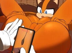 2025 anthro anus areola ass badger blue_eyes breasts brown_areola brown_body brown_nipples cellphone dialogue disembodied_hand duo electronics english_text female genitals hi_res lawgx livestream mammal multicolored_body mustelid musteline nipples open_mouth orange_body phone pussy sega sonic_boom sonic_the_hedgehog_(series) spread_legs spreading sticks_the_jungle_badger text two_tone_body