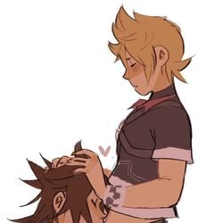 2boys blonde_hair brown_hair fellatio hand_on_head kingdom_hearts lifting male male_only multiple_boys sucking terra_(kingdom_hearts) ventus yaoi