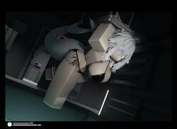 1girls 3d ass bandages bikini black_bikini breasts conevx cuffed cuffed_wrists roblox robloxian shark_tail smile source_request suspended_in_midair tagme wether_soulfile white_hair