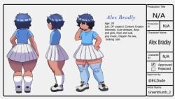 1boy alex_(eildude) ass big_ass big_penis black_eyes black_hair character_sheet clothed dark-skinned_male dark_skin femboy femboy_focus femboy_only greenthumb_2 huge_ass huge_cock male oc original_character penis short_hair skirt smile solo solo_focus solo_male stockings thick thick_ass thick_thighs