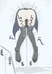 anus artist_request ass black_legwear black_skirt blue_background blue_jacket brown_footwear censored close-up clothing female from_behind hanging have_to_pee helpless jacket kantai_collection knees_together_feet_apart lower_body novelty_censor panties panty_pull peeing peeing_self pleated_skirt puddle pussy satsuki_(kantai_collection) school_uniform shoes simple_background skirt solo speech_bubble stuck stuck_in_wall text thighhighs translation_request trembling underwear uniform upskirt wet wet_clothes wet_panties white_panties