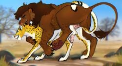 anal anal_sex animal_genitalia ass balls bodily_fluids cheetah claws cum duo eagle_orion erection felid feline feral feral_on_feral feral_penetrated fur gay genital_fluids genitals hi_res khai_the_lion lion male male/male male_penetrated male_penetrating male_penetrating_male mammal mane outside pantherine pawpads paws penetration penis sex spots tail tail_tuft tuft yanzer