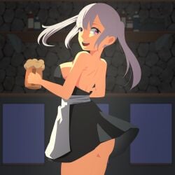 anime anime_girl backless_outfit barmaid bartender black_clover commission cute_face digital_art fanart maid noelle_silva patreon purple_hair sexy_ass sexy_body sexy_pose short_dress twintails waifu waitress