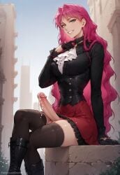 1futa 1futanari ai_generated ass big_ass big_breasts big_butt big_hips big_penis black_blouse black_shirt blouse boots breasts cleavage clothed clothing dark_purple_hair dick dickgirl eyebrows eyelashes from_below from_below_view futa_only futanari gloves green_eyes grin grinning grinning_at_viewer hair hands-free huge_cock indoors knee_boots legs_crossed light_green_eyes lips long_hair looking_at_viewer makeup narrow_waist narrowed_eyes nose penelope_eckhart penis pink_hair princess purple_hair really_long_hair red_skin royal royalty sadistic sadistic_smile seducing seductive seductive_eyes seductive_gaze seductive_look seductive_mouth seductive_pose seductive_smile shirt side_view sitting skirt smile smile_at_viewer smiley_face smirk smirking smirking_at_viewer smooth_balls smooth_penis smooth_skin solo solo_dickgirl solo_focus solo_futa solo_futanari taker_pov testicles thick_thighs thigh_gap thigh_highs thighhighs tight_clothing velonix villains_are_destined_to_die wavy_hair