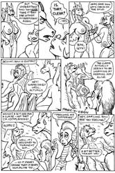 2017 anthro areola bessy big_breasts black_and_white breasts claws closed_eyes comic dragon english_text equine fangs female gustav_(here_there_be_dragons) half-closed_eyes here_there_be_dragons horn horse karno licking male mammal monochrome nipples olga open_mouth pussy scalie speech_bubble teeth text tongue tongue_out wings zashy