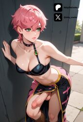 1futa ai_generated bending_over black_topwear breasts brown_boots cock colored dick erection female futa_only futanari futanari/female green_eyes jojo's_bizarre_adventure jojo_no_kimyou_na_bouken jojo_reference light_skin light_skinned_futanari nickythecreator penis pink_hair room sexy sexy_body sexy_pose short_hair standign testicles trish_una uncensored veiny_penis