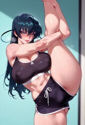 1girls abs ai_generated ass_visible_through_thighs balecxi bangs bare_shoulders black_hair black_shorts black_sports_bra blush bra breasts cleavage clothing covered_nipples curvaceous curvaceous_female curvaceous_figure curvy curvy_figure dolphin_shorts eyeshadow female female_focus female_only flexible green_eyes gym_shorts hair_between_eyes igawa_asagi inviting inviting_to_sex kneepits large_breasts leg_hold leg_lift leg_up lips long_hair looking_at_viewer makeup midriff muscular muscular_female navel parted_lips presenting presenting_ass presenting_breasts presenting_hindquarters presenting_self seductive seductive_look seductive_smile short_shorts shorts smile solo split sports_bra sportswear standing standing_on_one_leg standing_split stomach sweat taimanin_(series) taimanin_asagi taimanin_asagi_battle_arena taimanin_rpgx thick_thighs thighs toned underwear voluptuous voluptuous_female