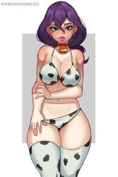 1girls alternate_version_available big_breasts big_lips bikini bikini_bottom bikini_top bottomwear breasts cleavage cow_print cow_print_bikini cow_print_thighhighs cowbell ear_piercing earrings female female_only game_freak hair hex_maniac hex_maniac_(z-a) hips kaimecha legwear lips lipstick neckwear parted_lips pink_lips pink_lipstick pokemon pokemon_legends:_z-a purple_eyes purple_hair solo solo_female swimwear thick_lips thighhighs thighs topwear