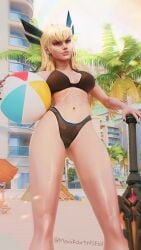 3d athletic athletic_female beach beach_ball clothed clothed_female female female_only hidden looking_at_viewer luna_snow luna_snow_(marvel_rivals) magik_(illyana_rasputin) magik_(marvel_rivals) marvel marvel_comics marvel_rivals monikart navel pose posing sexy solo swimsuit sword underwear video_games watching