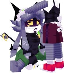 blowjob bow cyn_(murder_drones) dick grabbing_ass hand_on_head low_poly male male/female murder_drones on_knees pixelated raynbowfuck robot robot_girl tail thad_(murder_drones) transparent_background