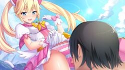 1boy :d angel_wings animal_ears black_hair blonde_hair blouse blue_eyes blue_sky blush bow breasts cat_ears cat_girl cat_tail chest_bow choker clothed_sex clothes_lift cloud collar cowboy_shot cunnilingus cunnilingus_through_clothes day dmm double-parted_bangs dress dutch_angle eyebrows_hidden_by_hair faceless faceless_male feathered_wings female floating_hair frilled_shirt frilled_skirt frills from_below furrowed_brow game_cg gloves gold_belt green_brooch grin grisaia_battlefield_barcarolle hair_between_eyes hair_flaps half-closed_eyes hand_on_own_chest hand_up happy happy_sex imminent_cunnilingus impossible_clothes impossible_shirt kazami_yuuji kneeling layered_skirt lens_flare long_hair looking_at_another looking_down low_wings magical_girl matsushima_michiru mechanical_ears medium_breasts narrowed_eyes nose_blush oerba_yun_fang official_art open_mouth oral outdoors panties pink_bow pink_collar pink_panties pink_sailor_collar pink_shirt pink_skirt pink_sleeve_cuffs pink_stripes pleated_skirt puffy_short_sleeves puffy_sleeves purple_tail raised_eyebrows raised_inner_eyebrows sailor_collar shirt shirt_bow short_dress short_hair short_sleeves sidelocks skirt skirt_lift sky smile solo_focus sparkling_eyes spread_legs standing striped_clothes striped_panties sun sunlight tail tail_raised thighs third-party_source tongue tongue_out tsurime twintails two-tone_panties two-tone_shirt two-tone_skirt two-tone_tail underwear upskirt variant_set very_long_hair waist_bow watanabe_akio white_choker white_gloves white_panties white_shirt white_skirt white_stripes white_tail white_trim white_wings wings wrist_bow yellow_bow