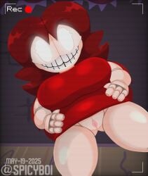 1girls alternate_version_at_source animatronic animatronic_gf auburn_hair big_breasts breasts dated dress female friday_night_funkin friday_night_funkin_mod girlfriend_(friday_night_funkin) glowing_eyes grin long_hair looking_at_viewer pussy recording robot robot_girl scanlines spicyboi tagme thick_thighs twitter_username white_eyes