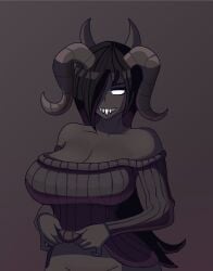 1girls 2025 big_breasts black_hair bottomless breasts female female_only grey_body grey_skin hair_covering_eye long_hair nyxaquarious solo standing sweater the_binding_of_isaac the_siren_(the_binding_of_isaac) white_eyes