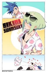 androgynous bikini clothing comic crossdressing femboy galo_thymos instanttnoodle lio_fotia open_shirt promare suggestive twink yaoi